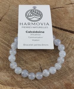 Bracelet Calcédoine Bleue AA - Perles 8mm, 1 pièce